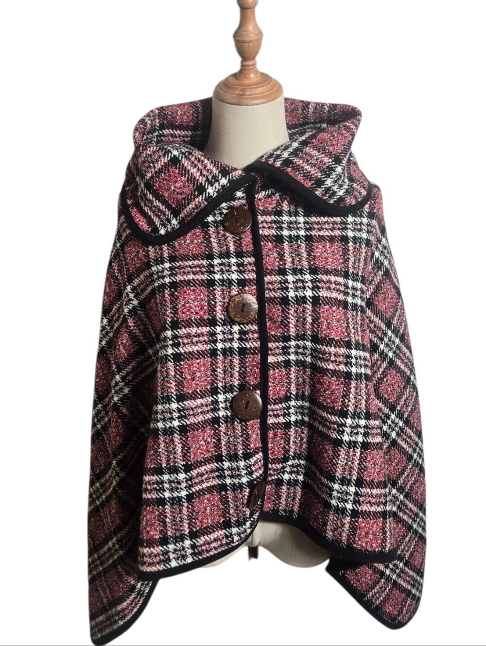 Plaid Cape Jacket in Red and Black